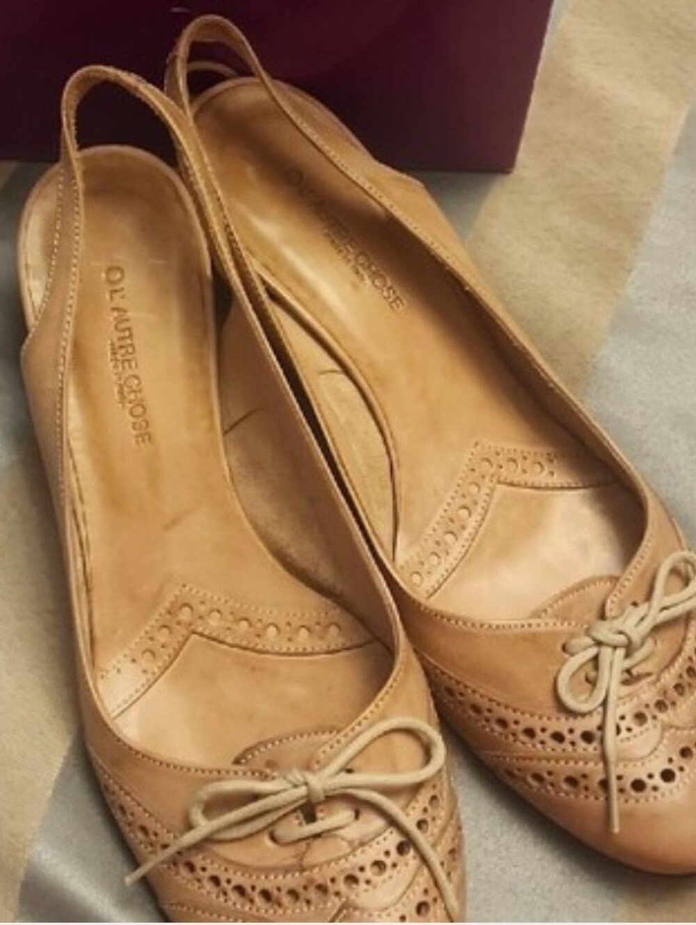 L'autre Chose Designer Nude Leather Slingback Kitten Heels W/ Original box